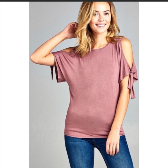 Dusty Mauve Cold Shoulder Tie Top - Picture 3 of 5